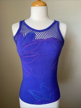 Warehouse Women’s Purple Mesh Yoke Floral Tank Top
